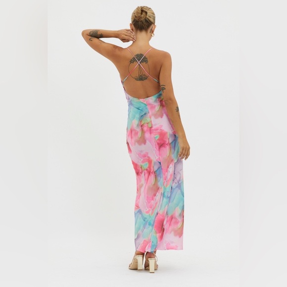 NEW Saints & Secrets Libby Scoop Back Maxi Dress Abstract Pink Women’s M - Picture 5 of 11